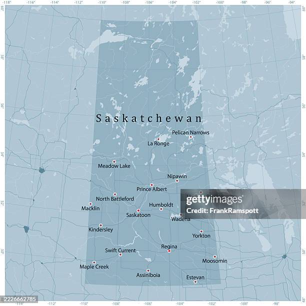 stockillustraties, clipart, cartoons en iconen met saskatchewan province canada vector road map grey - prince albert saskatchewan