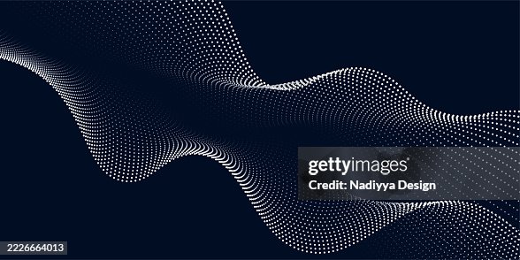 Particle technology wave line design. Futuristic dot pattern. White music waves on a dark blue background. Particle technology wave line design. Futuristic dot pattern. White music waves on a dark blue background.