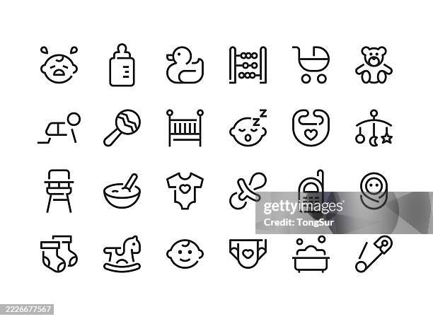 baby - line icons. - baby crying icon stock illustrations