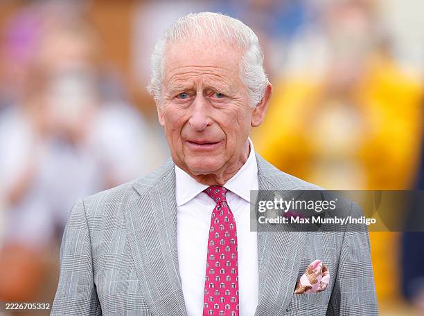 King Charles III visits the Sandringham Flower Show 2025 at Sandringham House on July 23, 2025 in King's Lynn, England.