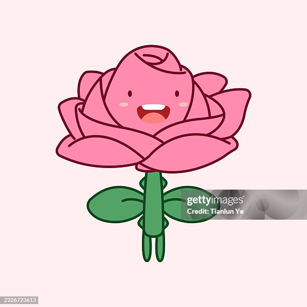 #054_cartoon rose_cute vector illustrations of plants_yetianlun - flowering plant stock illustrations