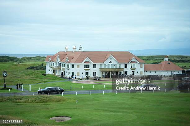 President Donald Trump and British Prime Minister Keir Starmer leave Trump Turnberry golf club in limousines on their way to Prestwick airport on...