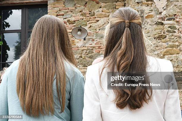 Princess Leonor and Infanta Sofia during their visit to the Nando and Esa Peretti Foundation on July 24 in Sant Marti Vell, Girona, Catalonia, Spain....