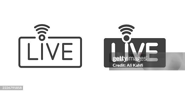 live thin line and glyph solid icon. editable stroke and perfect pixel isolated on transparent background - live event stock illustrations