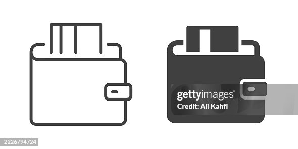 Wallet thin line and glyph solid icon. Editable stroke and perfect pixel isolated on transparent background Wallet thin line and glyph solid icon. Editable stroke and perfect pixel isolated on transparent background