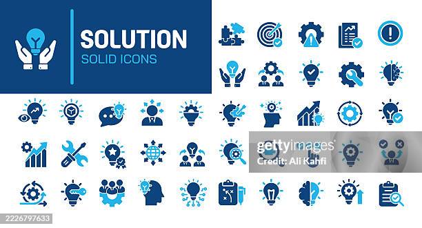 ilustrações de stock, clip art, desenhos animados e ícones de solution glyph solid icons. containing problem solving, advice, idea solid icons collection. vector illustration. perfect pixel on clean white background - resultados