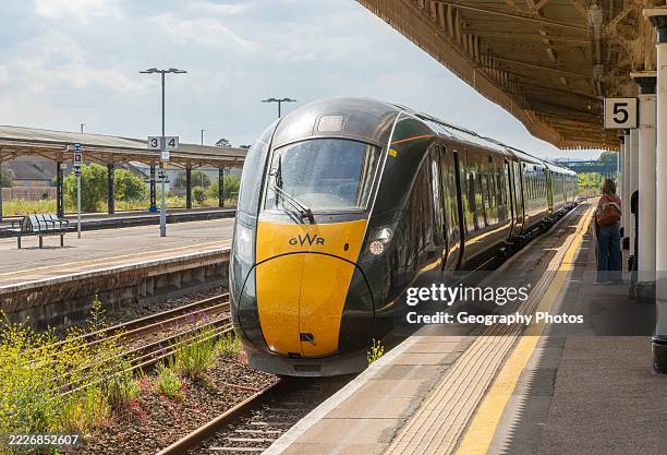 British Rail Class 800 Inter City Express train arriving at platform, Taunton railway station, Somerset, England, UK.