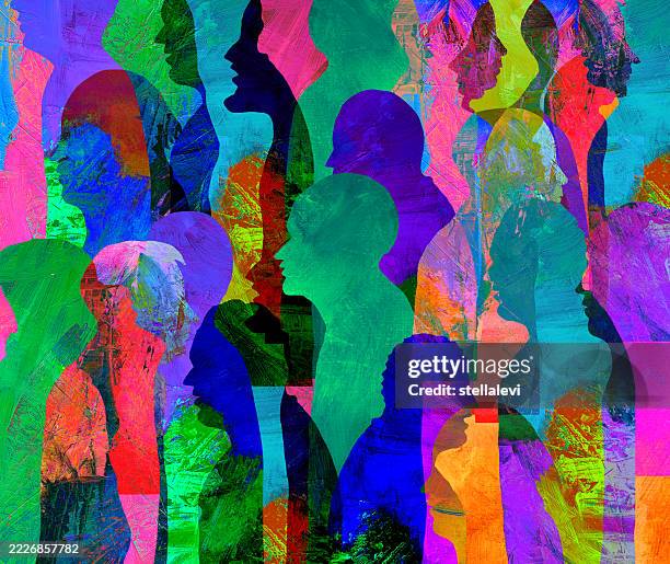 large group of men, profile view background - different languages stock illustrations