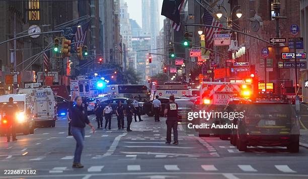 View of scene following the mass shooting attack in Manhattan, New York, United States on July 29, 2025. According to initial reports, four people,...
