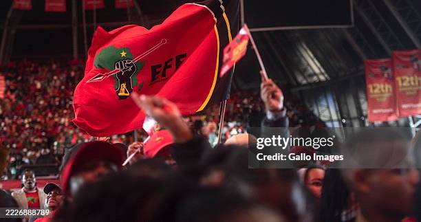 Supporters at the Economic Freedom Fighters 12th Anniversary Rally at Khayelitsha Rugby Stadium on July 26, 2025 in Cape Town, South Africa. The...