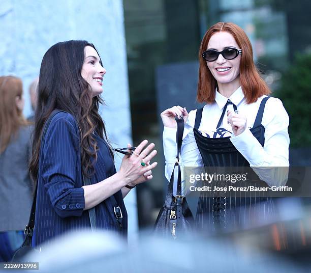 Anne Hathaway and Emily Blunt are seen on the set of "Devil Wears Prada 2" on July 29, 2025 in New York City.