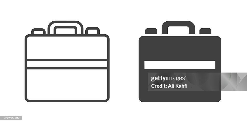 Briefcase thin line and glyph solid icon. Editable stroke and perfect pixel isolated on transparent background