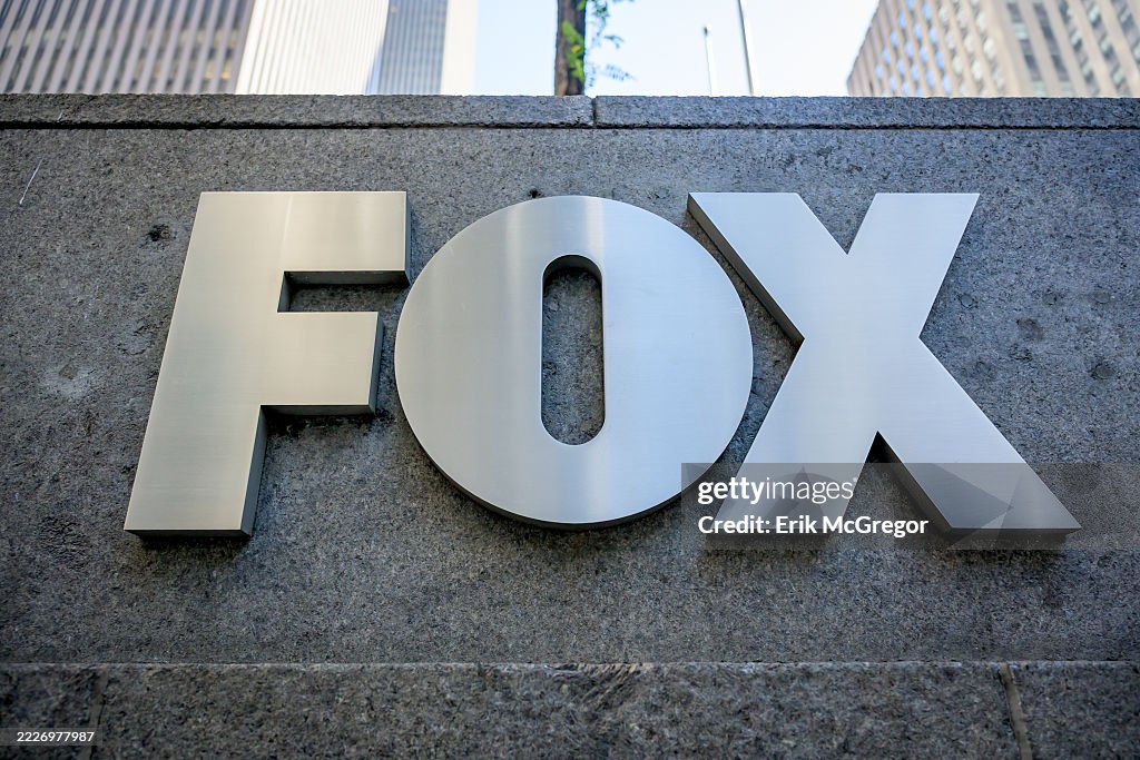 Fox Building Front Sign at the main entrance to the FOX News Headquarters at NewsCorp ...