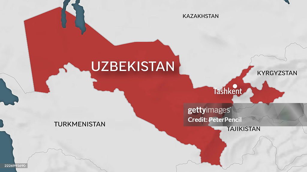 Uzbekistan - Zoom on World Map. Animated Vector Map of the Uzbekistan. 4K Video Footage. Motion Graphics