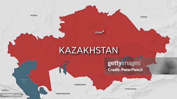kazakhstan - zoom on world map. animated vector map of the kazakhstan. 4k video footage. motion graphics - kazakhstan stock illustrations