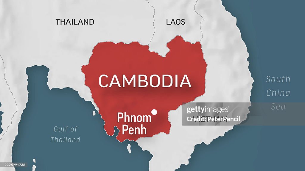Cambodia - Zoom on World Map. Animated Vector Map of the Cambodia. 4K Video Footage. Motion Graphics