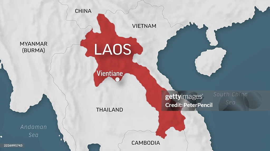 Laos - Zoom on World Map. Animated Vector Map of the Laos. 4K Video Footage. Motion Graphics