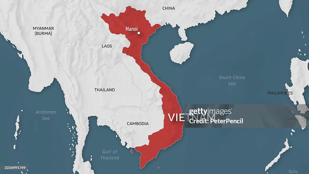 Vietnam - Zoom on World Map. Animated Vector Map of the Vietnam. 4K Video Footage. Motion Graphics