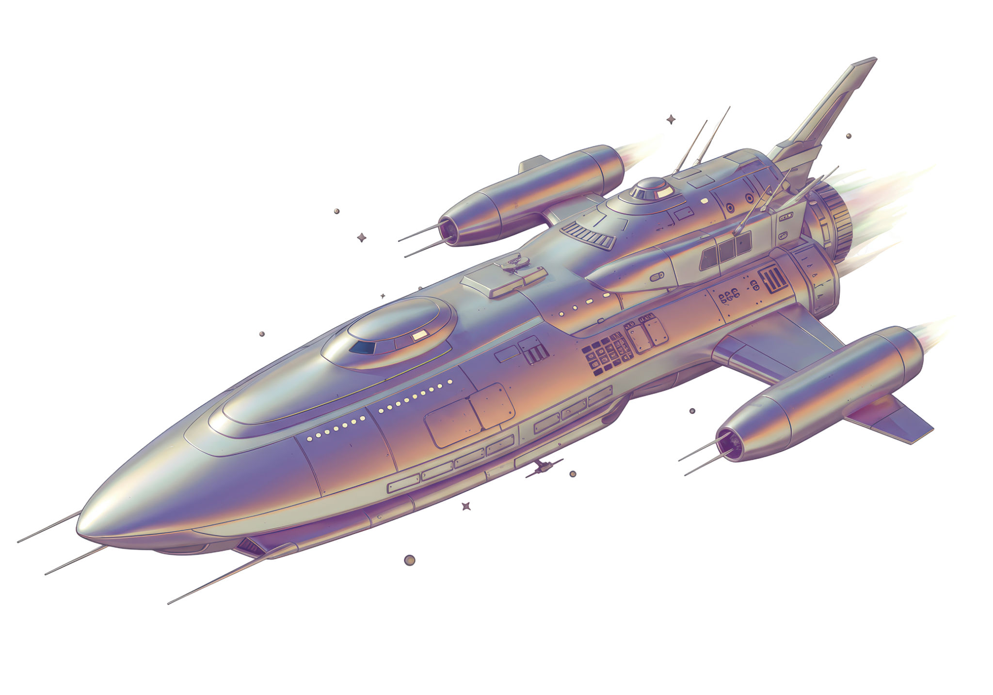 Isolated Sleek Silver Spaceship Speeding Through Starry Space Isolated Sleek Silver Spaceship Speeding Through Starry Space