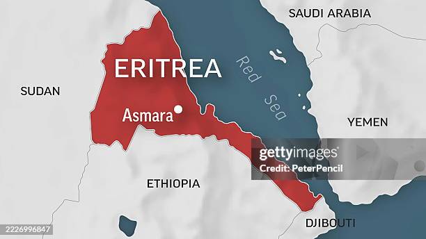 stockillustraties, clipart, cartoons en iconen met eritrea - zoom on world map. animated vector map of eritrea. 4k video footage. motion graphics - ethiopië