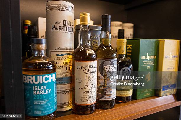 Bottles of single malt Scotch whisky inside a whisky shop in Aberdeen, Scotland, on Tuesday, July 29, 2025. The UK-India trade deal the biggest...