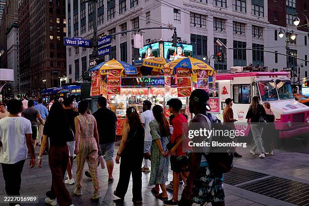Street cart vendor and ice cream vendor in New York, US, on Wednesday, July 29, 2025. The Bureau of Economic Analysis is scheduled to release gross...