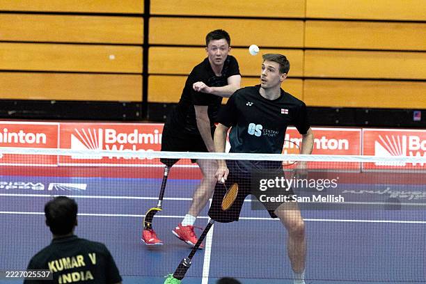 William Smith and Curnow Pirbhai-Clarke of England against Umesh Vikram Kumar and Surya Kant Yadav of India in the Men's SU3 & SL5 semifinal during...
