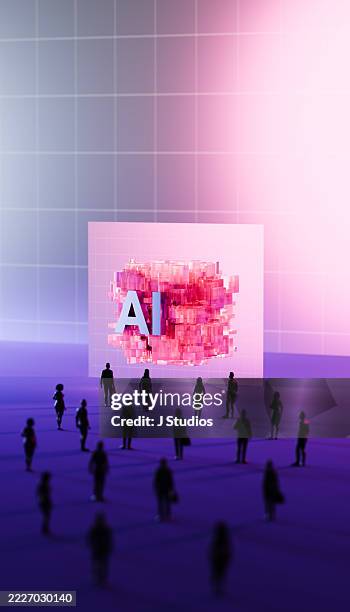 business professionals united toward ai innovation with futuristic grid backdrop - scattered stock pictures, royalty-free photos & images