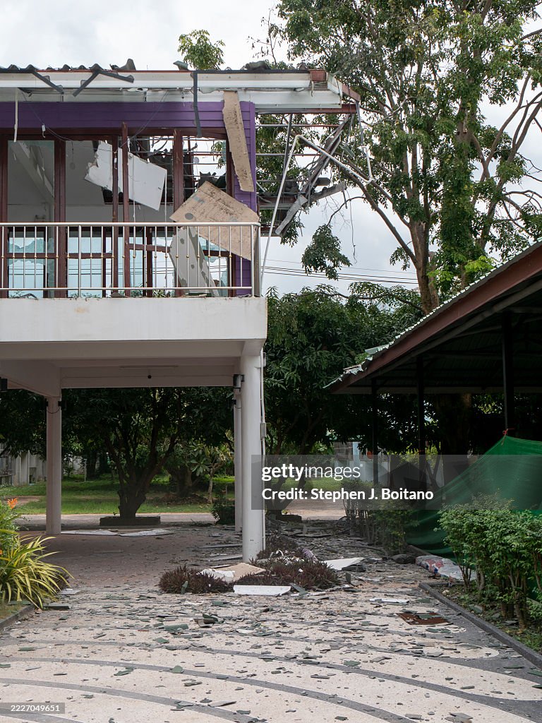 A building at Phanom Dong Rak Hospital remains partially...