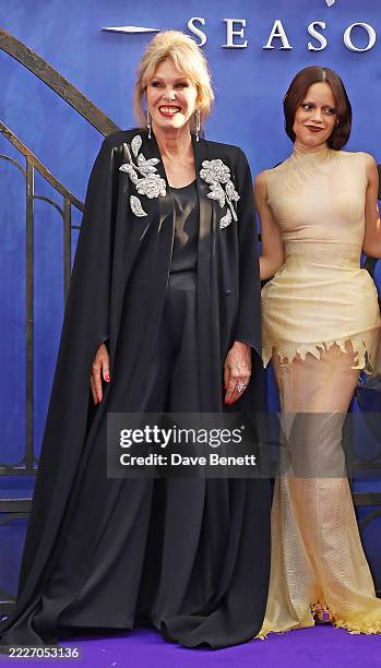 Joanna Lumley and Jenna Ortega attend the Global Premiere of "Wednesday" Season 2, Part 1 at Central Hall Westminster on July 30, 2025 in London,...