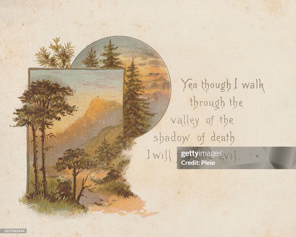 Vintage mini scenic illustration with verse, Pre 1900, 23rd Psalm