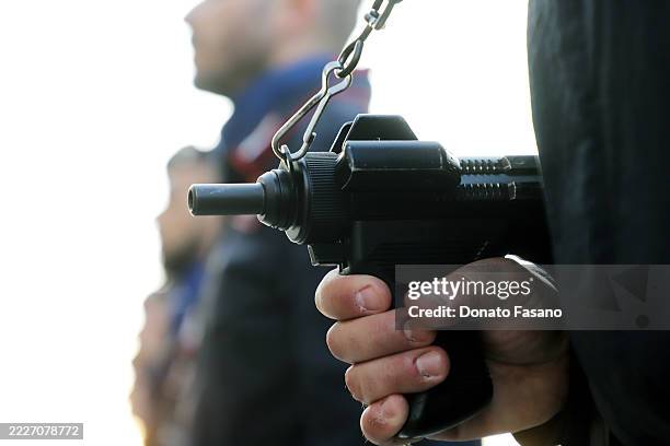 Carabiniere in line with their issued weapons as the city of Bari celebrated the 211th anniversary of the founding of the Carabinieri on June 05,...