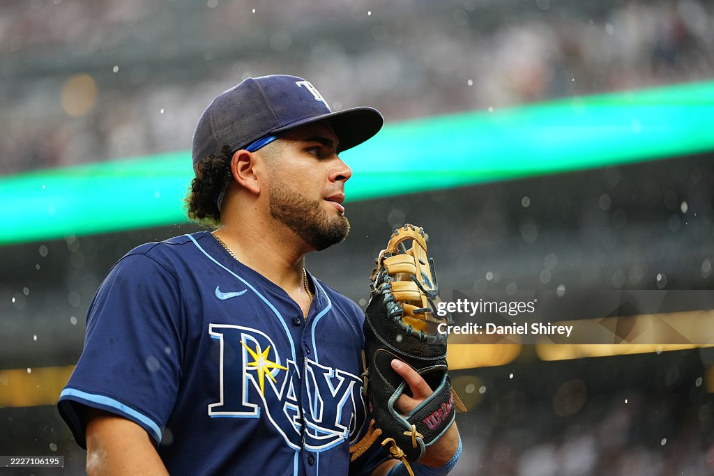 Rirrays Jonathan Aranda of the Tampa Bay Rays leaves the field during the ...