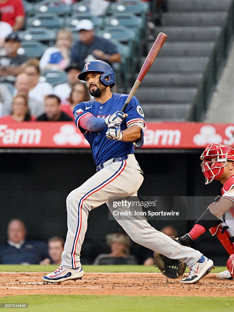 Marcus Ranger Texas Rangers second baseman Marcus Semien hits a double during an ...