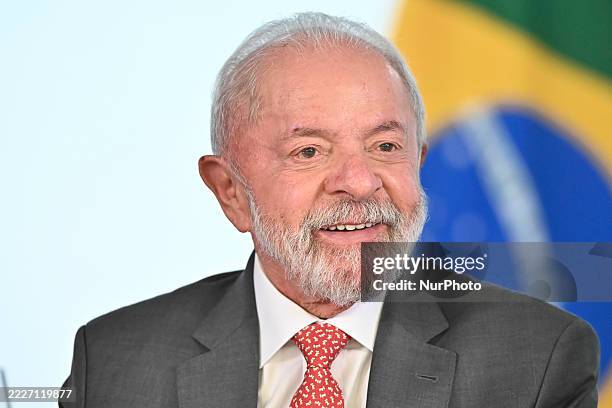 Lula da Silva, the President of Brazil, holds a meeting at the Planalto Palace to discuss the US government's tariffs on Brazilian products in...