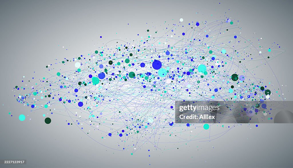 Abstract Visualization of Network Connections and Data Points on a Grey Background