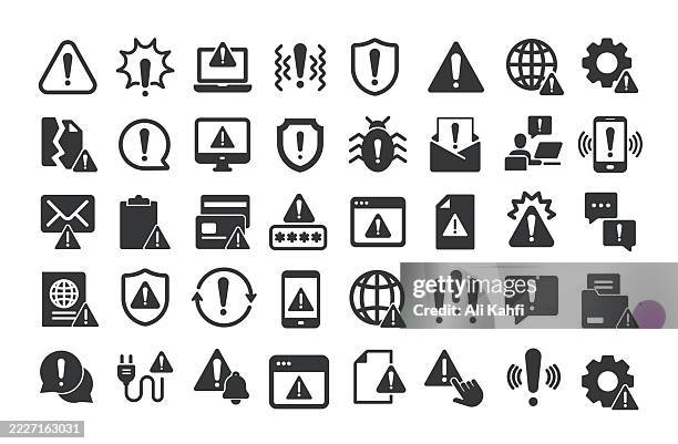 warnung glyphe feste symbole. enthält eine sammlung von warn-, ausrufezeichen-, fehler- und risikosymbolen - warndreieck stock-grafiken, -clipart, -cartoons und -symbole