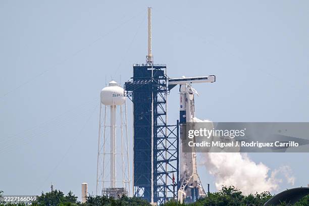 The SpaceX Falcon 9 spacecraft sits at Kennedy Space Center Launch Complex 39A on July 31, 2025 in Cape Canaveral, Florida. The Crew 11 launch to the...