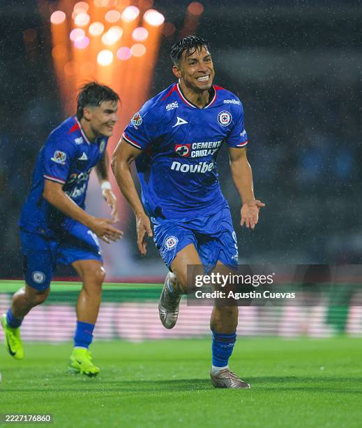 Angel Sepulveda of Cruz Azul celebrates after scoring the team's first goal during the 3rd round match between Cruz Azul and Leon as part of the...