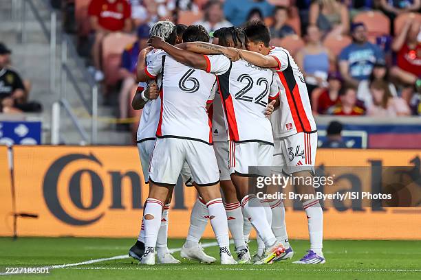 San Jose Earthquakes celebrate during the game between San Jose Earthquakes and Real Salt Lake at America First Field on July 26, 2025 in Sandy, Utah.