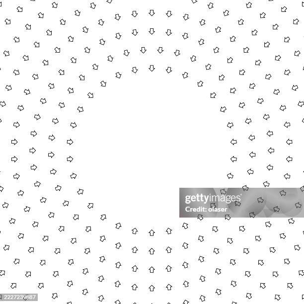 stroke arrows pattern in concentric circles, pointing inwards against copy space - contracting stock illustrations