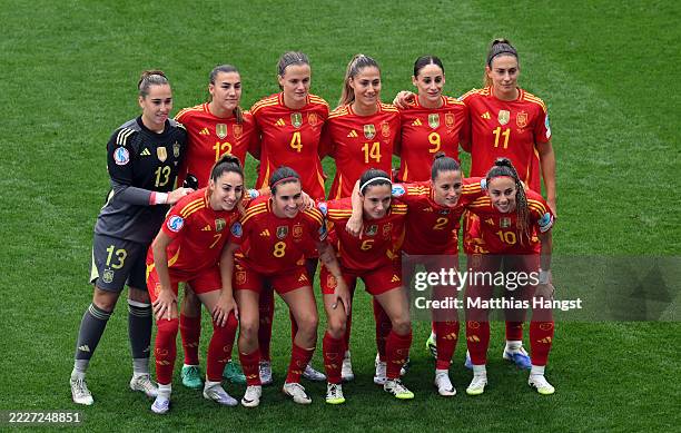 Players of Spain pose for a team photograph prior to the UEFA Women's EURO 2025 Final match between England and Spain at St. Jakob-Park on July 27,...