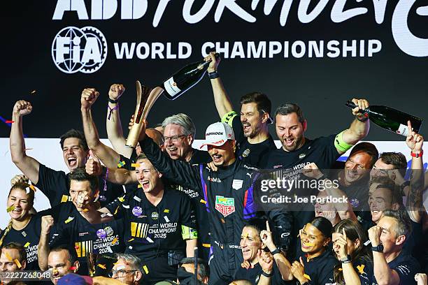 Team World Champions, TAG Heuer Porsche Formula E Team and Third placed Pascal Wehrlein of Germany and TAG Heuer Porsche Formula E Team, celebrate on...