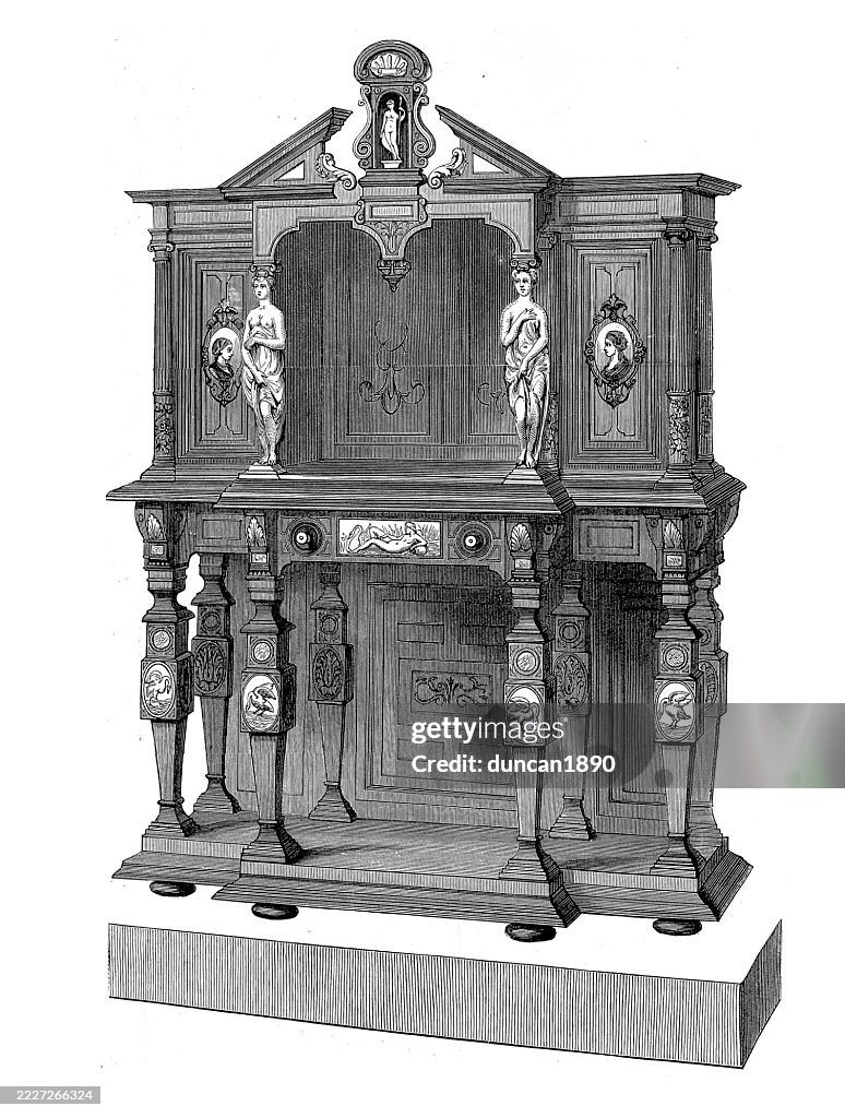 Victorian decorative art, Ebeniste cabinet by Sauvrezy, 1860s 19th Century