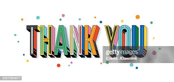 bildbanksillustrationer, clip art samt tecknat material och ikoner med thank you greeting retro y2k 3d typography design with abstract shapes and patterns on white background - tack