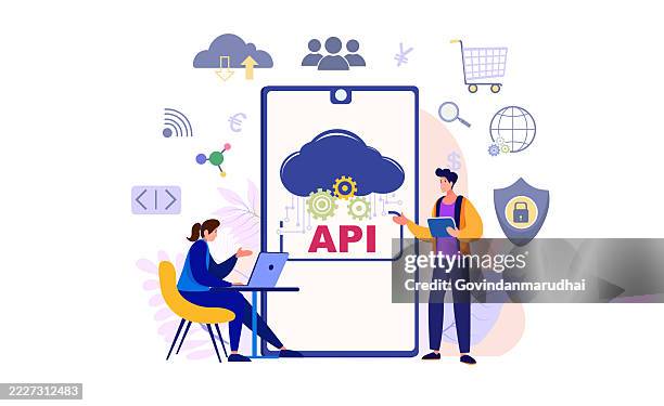 flat design of application programming interface (api) concept – modern vector illustration for websites, apps, and banners - application programming interface stock illustrations