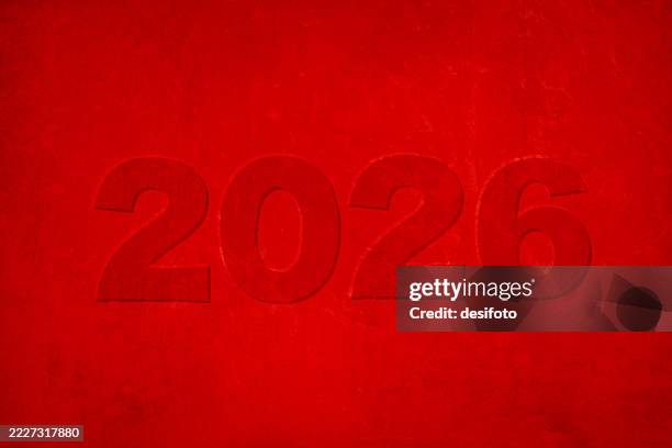 embossed text year 2026 on red maroon grunge textured rustic plain horizontal monochrome vector background for happy new calendar year backdrops, posters, banners - font bevel stock illustrations