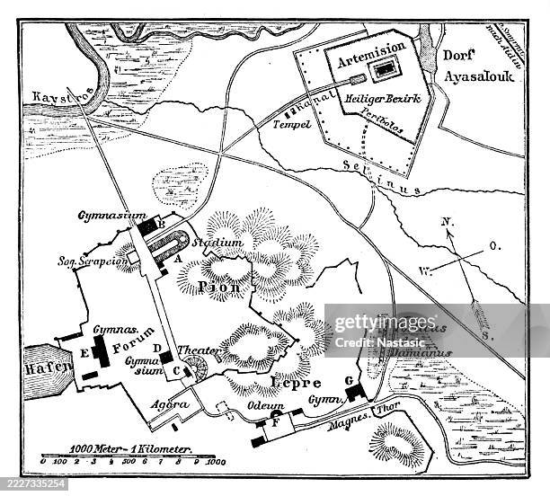 plan der ruinen von ephesus - zerstörte stadt stock-grafiken, -clipart, -cartoons und -symbole