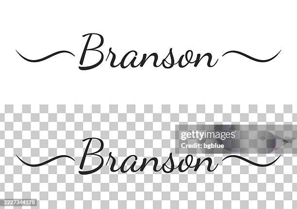 Branson Calligraphy Text With Swashes On Blank Background, Stockfoto