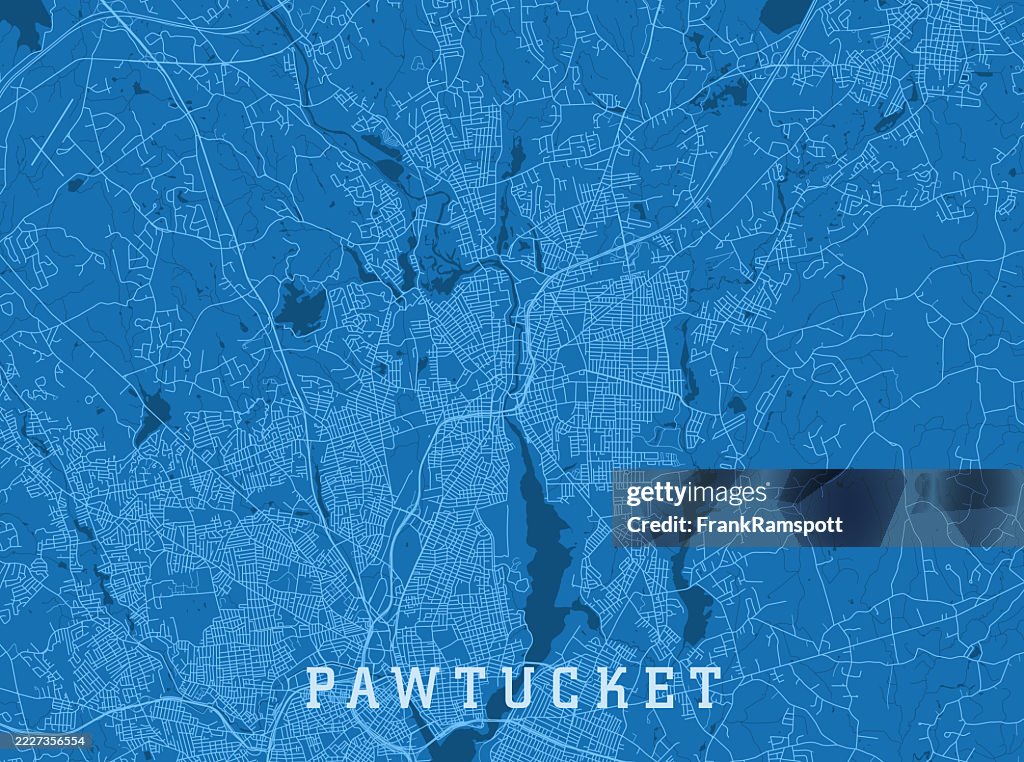 Pawtucket RI City Vector Road Map Blue Horizontal